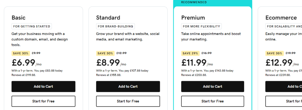 GoDaddy and Squarespace : GoDaddy Pricing and Plans