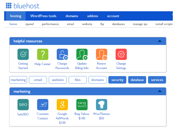 Hostinger and Bluehost :Bluehost features and tools